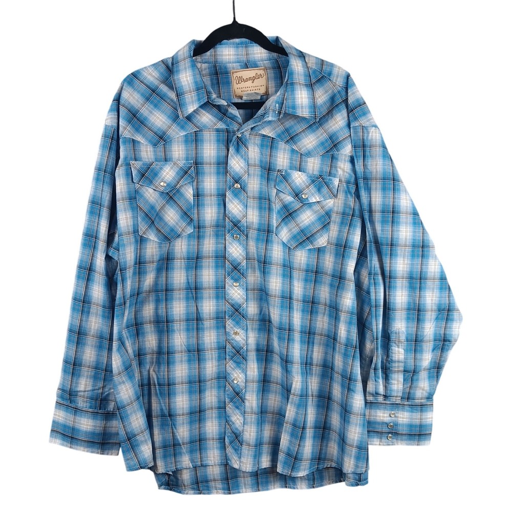 Wrangler Western Fashion Snap Shirt 3XL Mens Blue Plaid Long Sleeve